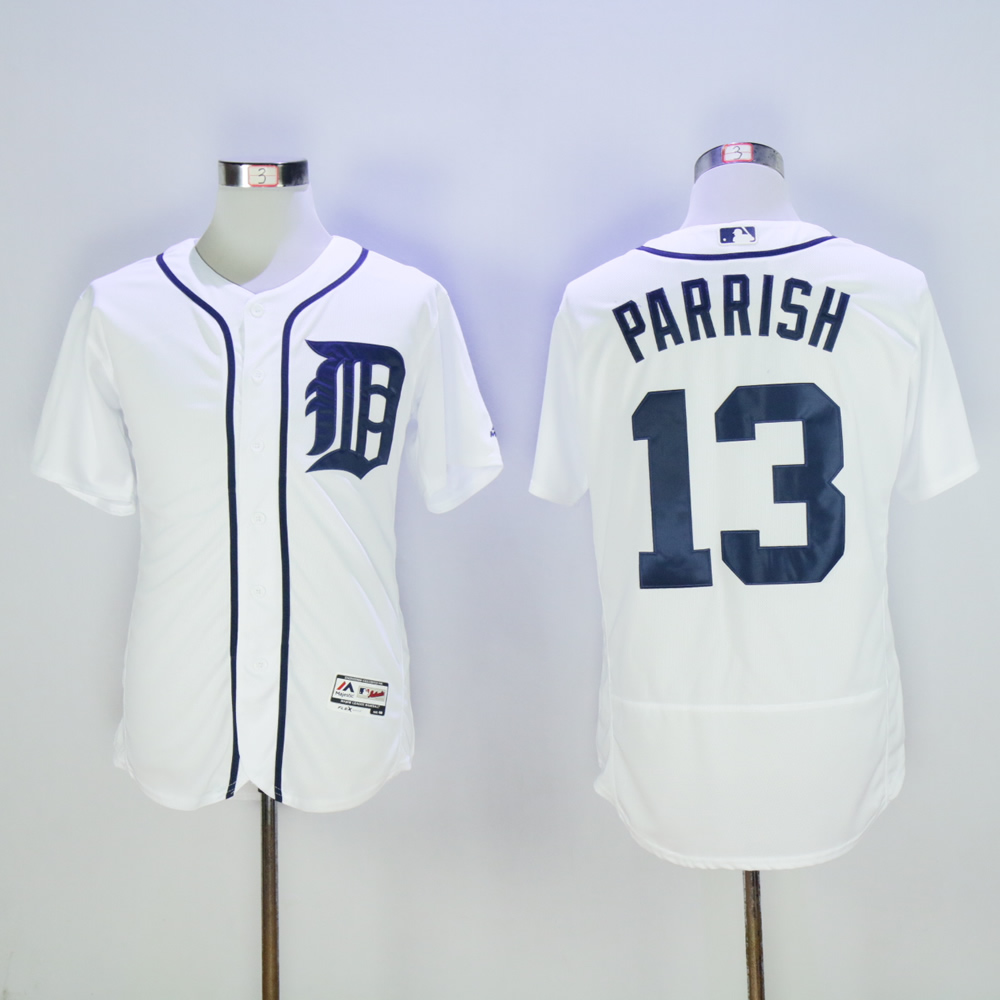 Men Detroit Tigers 13 Parrish White Throwback MLB Jerseys